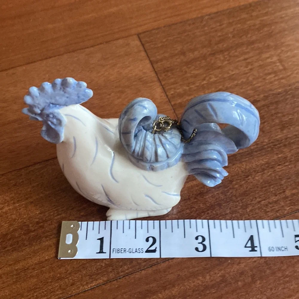 Nini Rooster Vintage Teapot EUC with Chain Hand Painted White & Blue